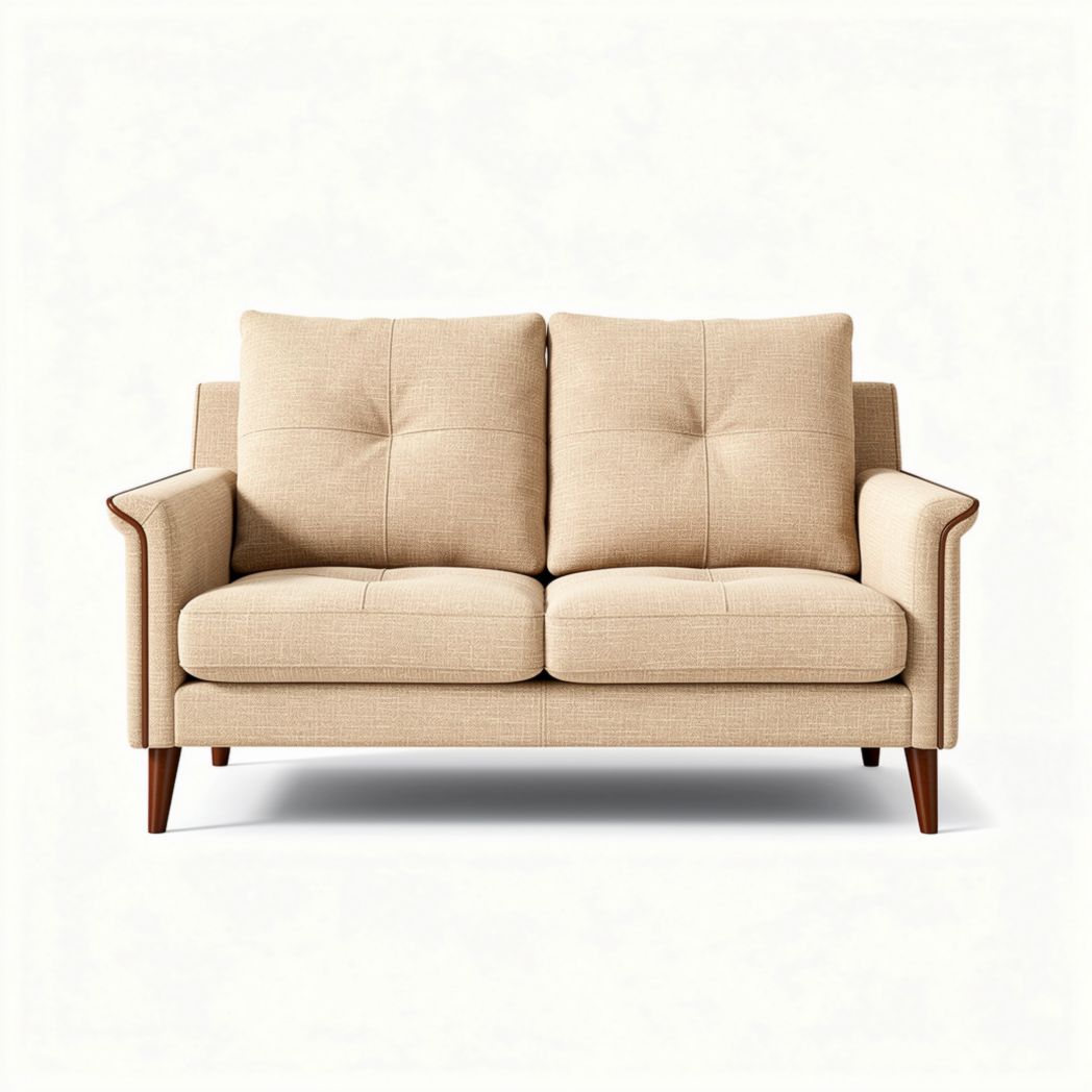 Beige stoffen bank met houten poten 180 x 90 x 80cm voor woonkamer gebruik
