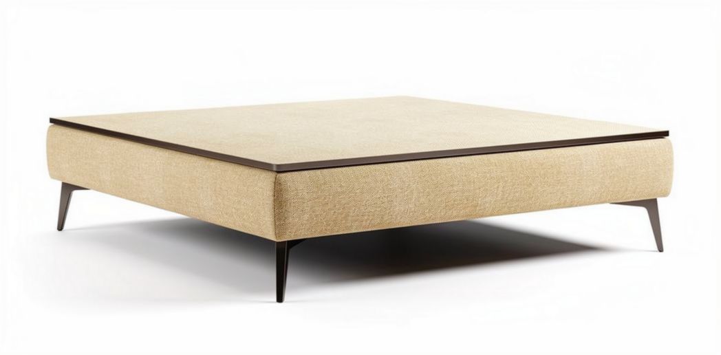 Lage vierkante salontafel van textiel en metaal 150 x 150 x 30cm beige