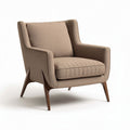 Fauteuil beige met houten poten en gestreepte stoffering 80 x 80 x 90cm