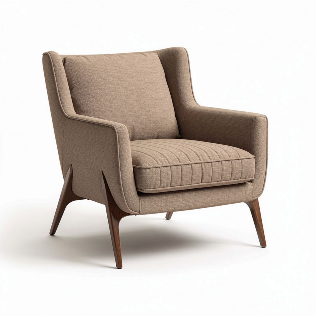 Fauteuil beige met houten poten en gestreepte stoffering 80 x 80 x 90cm