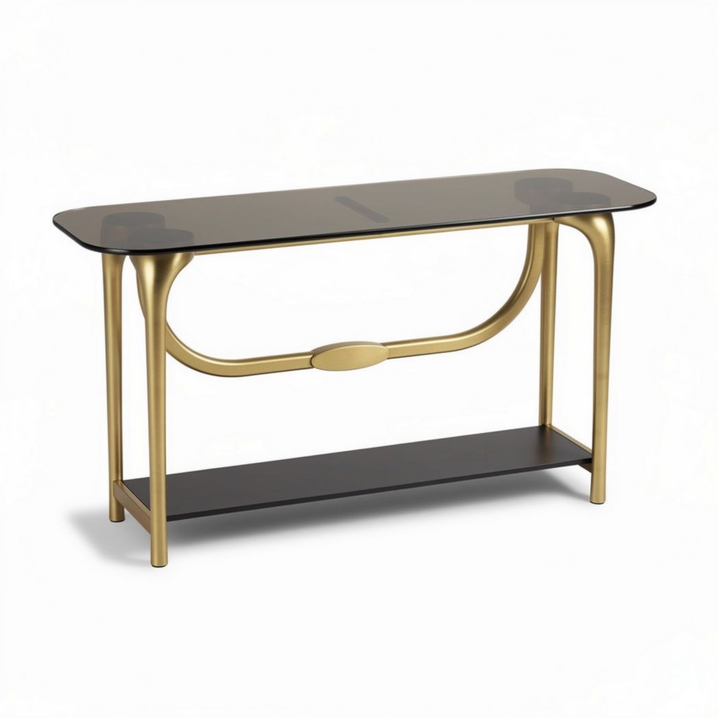 Console tafel van glas en metaal 120 x 40 x 75cm zwart en goud