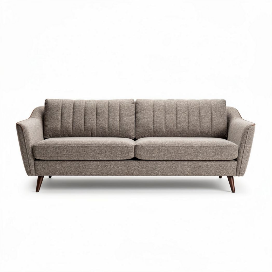Tweed bankstel met brede zit in lichtgrijs 200 x 90 x 85cm