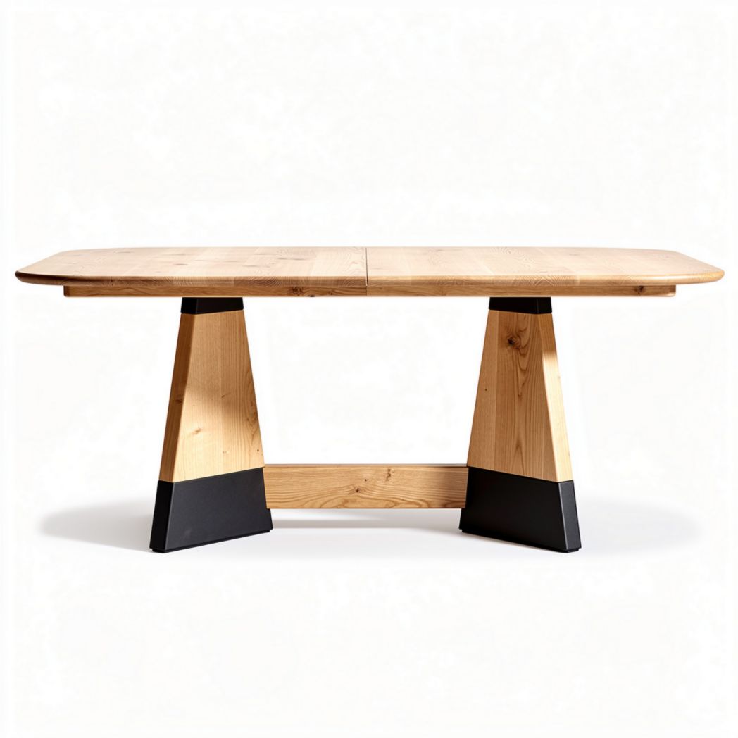 Eetkamertafel van massief hout met zwart metalen onderstel 200 x 100 x 75cm