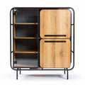 Houten kast met zwarte metalen frame en twee deuren 80 x 40 x 100cm