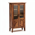 houten vitrine kast met glazen deuren 80 x 40 x 120cm bruin